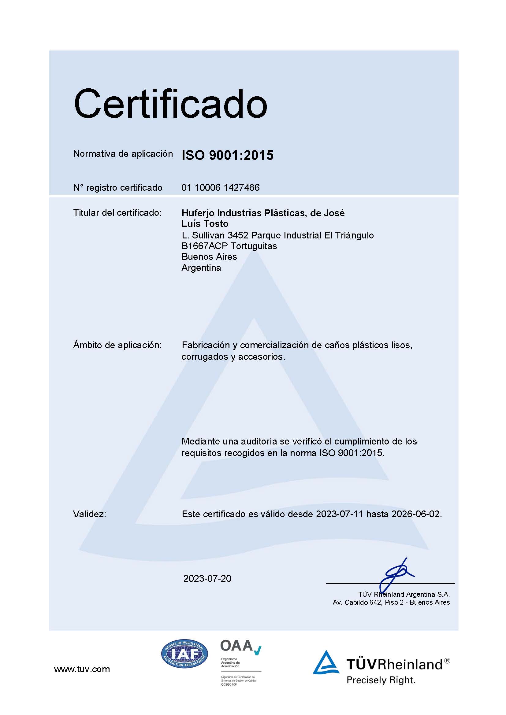 Certificado ISO 9001